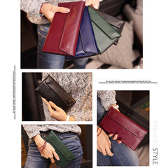 Slim Genuine Leather Women Wallet Female Long Clutch Coin Purses