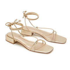 Women Gladiator Sandals Square Toe Low Heels Female Cross Tied Shoes