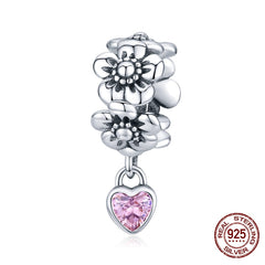 Sterling Silver Heart Vintage Charms Beads Fit Original DIY Bracelets