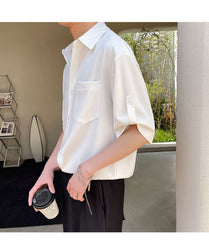 Short Sleeve Shirt Men Half-sleeved Lapel Ice Silk