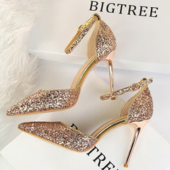High Heels Women Pumps Sparkle Sequins Stiletto Heels 10 Cm Party Shoes