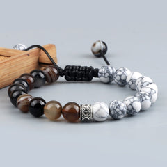 Trendy White Men Beads Bracelet Handmade Natural Tiger Eye Lava Stone