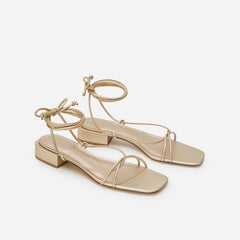 Women Gladiator Sandals Square Toe Low Heels Female Cross Tied Shoes