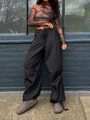 Khaki Low Rise Cargo Pants Vintage Baggy Wide Leg Trousers Streetwear