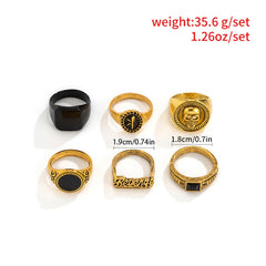 Sindan 6Pcs Vintage Black Stone Rings for Men Gothic