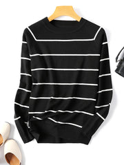 Long Sleeve Striped Pullover Knitted Sweaters O-Neck Tops