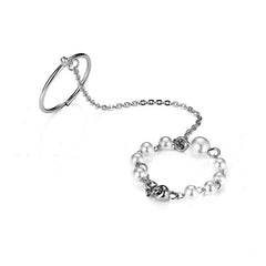 Fashion Chain Link Ring Full Rhinestone Vintage Flower Double Finger Rings