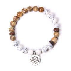 Handmade Natural Stone Lotus Ohm Buddha Beads Bracelet