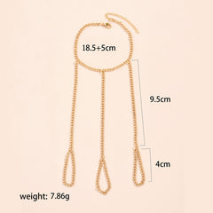 Simple Heart Pendant Chain Link Connected Gold Metal Wide Finger Ring Bracelets