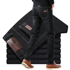Comfort Straight Denim Pants Men Jeans Business Casual Elastic