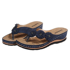 Slippers Women Summer PU Sewing Thong Sandals Vintage
