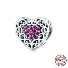 Sterling Silver Heart Vintage Charms Beads Fit Original DIY Bracelets