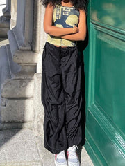 Khaki Low Rise Cargo Pants Vintage Baggy Wide Leg Trousers Streetwear