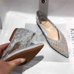 Pointed Toe Women Flats Bling Air Mesh Shoes Comfortable Soft Breathable