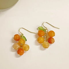 Vintage Purple Crystal Grape Leaf Earrings Sweet Reflective Smooth Irregular