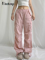 Baggy Cargo Pants Low Rise Drawstring Fashion Pocket Casual Pants