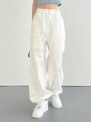 Fairycore Green Cargo Pants Fashion One Side Pocket Low Rise Casual Pants