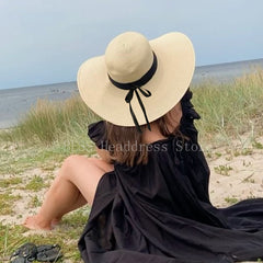Simple Foldable Wide Brim Floppy Girls Straw Hat Sun Hat Beach