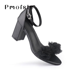 Heels White Wedding Shoes Bride Elegant Ankle Buckle Ladies Heeled Sandal