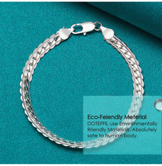 Sterling Silver Bracelet 6mm 18/19/20cm Flat Side Chain Lobster Clasp