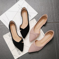 Women Flats Pink Black Pure Color Plus Small Size Pointed Toe Office