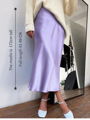 Women High Waisted Skirt Silk Satin Skirts A-Line Elegant Skirts