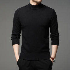 Men Turtleneck Pullover Sweater Fashion Solid Color Thick and Warm