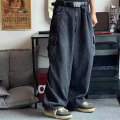 Baggy Jeans Trousers Male Denim Pants Black Wide Leg Pants