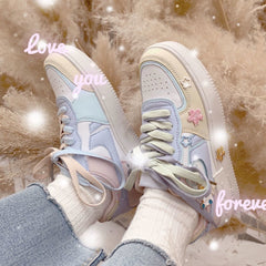 Kawaii Candy Color Canvas Sneakers Japanese Style Patchwork