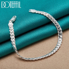 Sterling Silver Bracelet 6mm 18/19/20cm Flat Side Chain Lobster Clasp