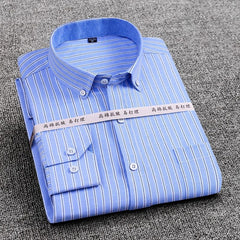 Mens Striped Plaid Oxford Spinning Casual Long Sleeve Shirt
