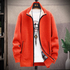 Sweater Fleece Cardigan Coat Solid Color Stand Collar Jersey