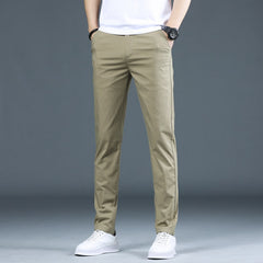 Men Stretch Slim Classic Fit Chino Pant Thin Cotton Elastic Waist Business Casual