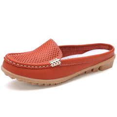 Women Casual Shoes Hollow Out Lady Half Genuine Leather Flats