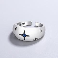 925 Sterling Silver Geometric heart hollowout Adjustable Ring Minimalist