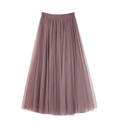 Vintage Tulle Skirt Women Elastic High Waist 3 Layers A-line Pleated Mesh