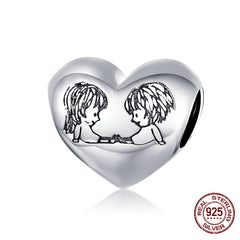 Sterling Silver Heart Vintage Charms Beads Fit Original DIY Bracelets