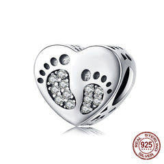 Sterling Silver Heart Vintage Charms Beads Fit Original DIY Bracelets