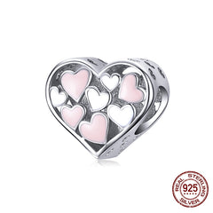 Sterling Silver Heart Vintage Charms Beads Fit Original DIY Bracelets