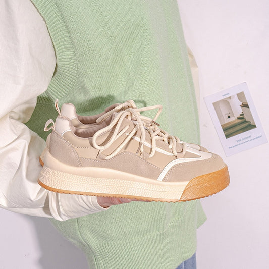 Elegant Sneakers Fashion Breathable PU Leather Style Mixed-Color Lace-Up