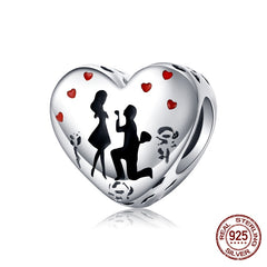 Sterling Silver Heart Vintage Charms Beads Fit Original DIY Bracelets