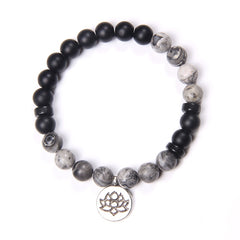 Handmade Natural Stone Lotus Ohm Buddha Beads Bracelet