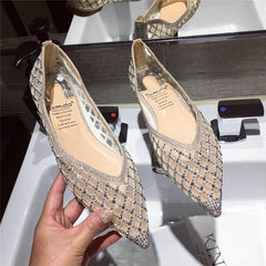 Pointed Toe Women Flats Bling Air Mesh Shoes Comfortable Soft Breathable