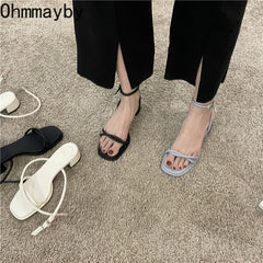 Narrow Band Women Sandal Shoes Fashion Thick Heel Ladies Elegant Open Toe