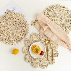 Handmade Round Placemat Made Of Corn Husk Wipeable Table Mat