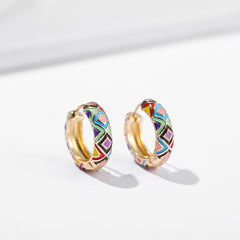 Vintage Enamel Flower Small Hoop Earrings Trendy Geometric Statement