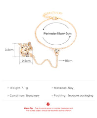 Fashion Chain Link Ring Full Rhinestone Vintage Flower Double Finger Rings