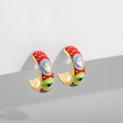 Vintage Enamel Flower Small Hoop Earrings Trendy Geometric Statement