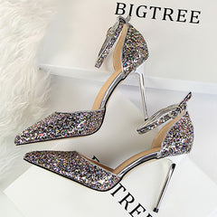High Heels Women Pumps Sparkle Sequins Stiletto Heels 10 Cm Party Shoes