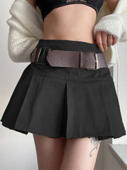 Casual Brown Pleated Mini Skirt Ladies High Waisted Short Skirts